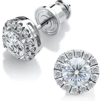 0.3-1CT D Color Moissanite Halo Earrings 925 Sterling Silver Stud Earrings for Women GRA Round Cut Lab Diamond Wedding Jewelry