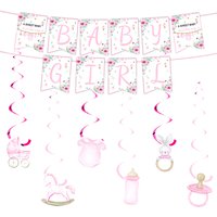 Pink Baby Shower Streamers Hanging Swirls Garlands Decorations Baby Girl Banner Baby Gender Reveal Party Decoration Supplies