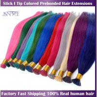 JSNME I Tip Color Hair Extensions Natural Real Human Fusion Blue Purple Pink 613 Color 20" Inch 100% Human Hair Color