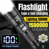 Flashlight 1500000LUM Super Bright Rechargeable LED Flashlight with Side Light Outdoor Camping Hiking Emergency Long Shot