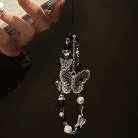 Y2K Butterfly Clear Bead Phone Strap Charm Chain Knot Cellphone Lanyard Keychain Bag Camera Bowknot Pendant For Airpods Cover