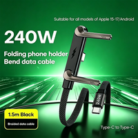 240W PD Fast Charging Type-C to Type-C Cable USB C to Type-C Cable with Foldable Stand Phone Holder For iPhone / Android/Xiaomi