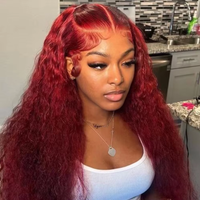 99J Colored Deep Wave Human Hair 13x6 HD Lace Front Wig 200 Density Brazilian Hair 40 42 Inches Wig 13x4 Burgundy Colored Human Hair Wig