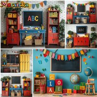 Mocsicka Back to School Background Photographs Classroom Blackboard Desk Decorations Student Party Photo Backdrops Studio Banner