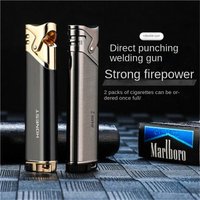 Ultra Thin Slender New Metal Jet Torch Straight Gas Charged Windproof Inflatable Butane Lighter Metal Blue Flame Fashion Gift