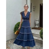 HH Summer Fashion Women Dresses V-Neck Sleeveless Back Zipper Lace Decorative Tassels Woman High Street Vestidos Dress Mujer