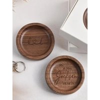 Personalized Wooden Ring Dish, Custom Engraved Jewelry Tray with Initials/Names/Date, Ideal for Wedding Proposal, Anniversary