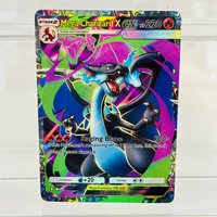 Pokemon Mega Charizard X ex English DIY Card with Holographic Texture, Perfect Condition Premium Anime Collection Card