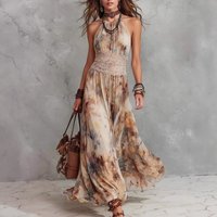 2026 New Retro Fashion Halter Tie Dye Maxi Dress Summer Casual Elegant Commuting Beach Vacation Party Dress