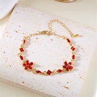 Charm Red Crystal Zircon Flower Bracelet For Women Vintage Boho Full Rhinestone Flowers Bangles Party Christmas Jewelry