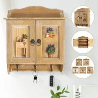 For Home Living room Decor Retro Wooden Double Doors Key Box Organiser Rack 9 Hooks Key Cabinet Wall Mounted Brackets Holder