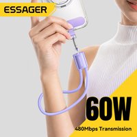 Essager 60W USB C To Type C Cable Portable 2 in 1 Lanyard Wire Fast Charging Cable USB C Anti-lost Cable 0.3M For iPhone Xiaomi