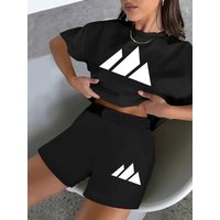 Summer popular fashion sporty casual printed round-neck short-sleeved t-shirt top and shorts women's two-piece set