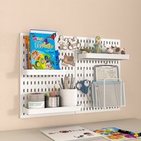 Kids Pegboard Wall Organizer, No-Drill Adhesive Mount, Multi-Purpose Storage with Hooks & Shelves for Books, Crayons & Toys