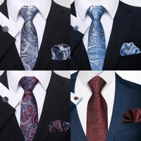 Men's paisley necktie 3-piece set, including a pocket square and cufflinks, elegant and sophisticated, fashionable and practical