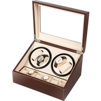 Uhrenbeweger mit 4+6 Fächern, Uhrenbox, Uhren-Organizer, 30*24cm Etui aus weichem PU in Braun für die Präsentation