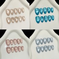 10pcs Handmade Press on Nails Solid Color Glass Bead Cat Eyes Fake Nails Reusable Ins Simple Long Almond False Nail Tip Wearable