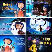 Thriller Cartoon Coraline Backdrop Kids Birthday Decorations Party Supplies Halloween Room Decor Boy Girl Photo Shoot Props Gift