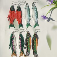 Rice bead earrings Tassel Fish Originality Design Hand knitting Bohemia Alloy Fashion Simple Beaded earrings
