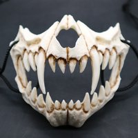 Beast Skull Half Face Mask Resin Sabertooth Fangs Mouth Mask Halloween Cosplay Horror Costume Prop Gothic Party Haunted House Ma