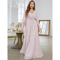 V-neck flared sleeve sequin machine embroidered applique dress