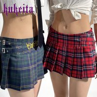 Y2K Cute Sexy Micro Skirt Harajuku Red Green Blue Plaid Pleated Mini Skirt Female Summer Low Waist Preppy Style Shorts Skirt