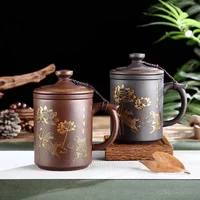 Handmade Yixing-Men's Large Capacity Purple Sand Tea Cup with Cover Office Ceramic Household Personal Water Cup Kungfu Tea Set