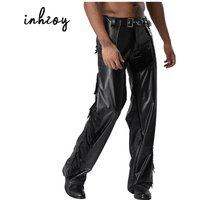 Mens Motorcycle Pants Western Show Chaps Cowboy Faux Leather Fringed Chap Cutout Sides Tassels Trousers for Halloween Club Party