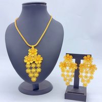 Ethiopian Flower Necklace and Earrings Sets for Bridal Nigeria Indian 24k Gold Color Dubai Jewelry Earrings Banquet Party Gifts