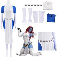 Movie Cosplay Mystique Cosplay Costume Spandex Bodysuit With White Dress Adult Women Halloween Mystique Sexy Fighting Set