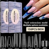 150Pcs Long Curved Coffin Nail Forms Clear Nail Mold for Poly Nail Gel Acrylic Extension Full Cover Dual Forms for Beginners