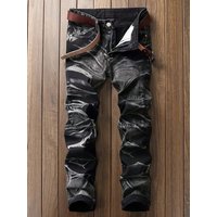 Men's Jeans Black And White Slim Fit Stretch Denim Pants Casual Mid Waist Spring Trousers