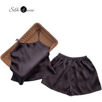 20MM Small Heavyweight 100% Natural Mulberry Silk Suspender Shorts Dark Coffee Casual Women's Skin-friendly Home Wear Pajama Set