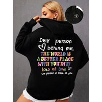 Dear Person Behind Me Print Plus Size Hoodies Woman's Colored Letters Basics Sweatshirt Fleece Autumn Clothes Warm Casual Tops
