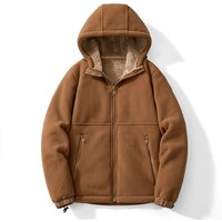 Herren Fleecejacke mit Kapuze, Sherpa-Futter, durchgehendem Reißverschluss, Warmer Wintermantel, Lässige Oberbekleidung mit Reißverschlusstaschen
