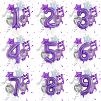 9Pcs Purple Musical Balloons Kit with 0-9 Number 32-Inch Balloon for Music Themed Girls Birthday Party Decorations Supplies 9