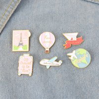 Cartoon plane Earth hot air balloon Enamel Pin Brooch Cartoon Women Men Denim Jackets Lapel Pins Backpack Badges Kids Fashion Je