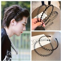 9pcs Men's Invisible Anti-Slip Sports Hair Hoops - Simple Black Wave Design. Unisex Wash Face Headbands with Non-Slip Grip
