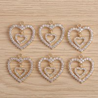 4pcs 20x25mm Cute Crystal Double Hollow Love Heart Charms Pendants for Making DIY Earrings Necklace Bracelets Jewelry Findings