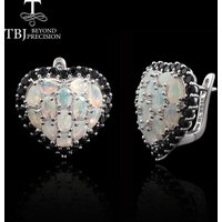 Natural Ethiopia Opal Heart Shape Clasp Silver Earrings High-End Fine Jewelry Gift for Women Wife