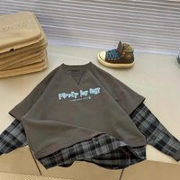 Long-sleeved T-shirt Lapel Fake Two-piece Thin Checkered Pattern Boys Children Spring Autumn Loose Casual Fashionable