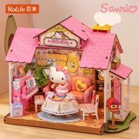 New Rolife Building Blocks Sanrio Super World Hello Kitty Happy Party House Assembly Model Ornament Toy Collection Gift