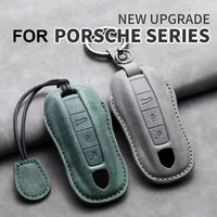 Leather Car Key Case Cover Shell Fob For Porsche Panamera Spyder Carrera Macan Cayman Cayenne 911 970 981 991 Car Keychains