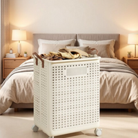 Large Capacity Laundry Basket with Wheels Handle Waterproof Breathable Mesh Foldable Space-saving Rolling for Home