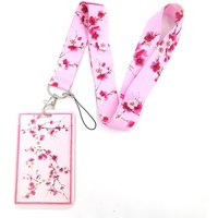 Pink Cherry blossoms Creative Lanyard Card Holder Student Hanging Neck Phone Lanyard Badge Subway Access Card Holder Accessories