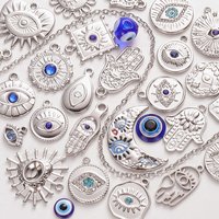 6pcs Evil Blue Eye Charm Dark Blue Heart Moon Eyes Pendant Rhinestone Stainless Steel Charm For Jewelry Making Necklace Keychain