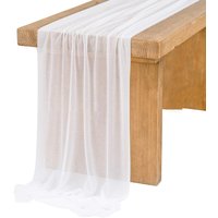 Chiffon White Table Runner Table Setting Semi-Sheer Dining Vintage Wedding Party Christmas Banquets Arches Cake Decor