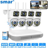 Smar WiFi Security Camera System 6MP Dual Lens Wireless IP Camera Kit With Two-Way Audio 8CH NVR