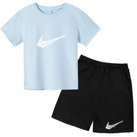 Summer Brand White T-shirt+Shorts Two-piece Set Kids New Clothing Fashion Letter Boy Girl3-13Yrs Sports Short-sleeved Casual Set