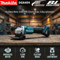 Makita DGA404 125mm Brushless Angle Grinder 8500RPM Cordless Tool for Metal Cutting Grinding Polishing,For Makita 18V battery